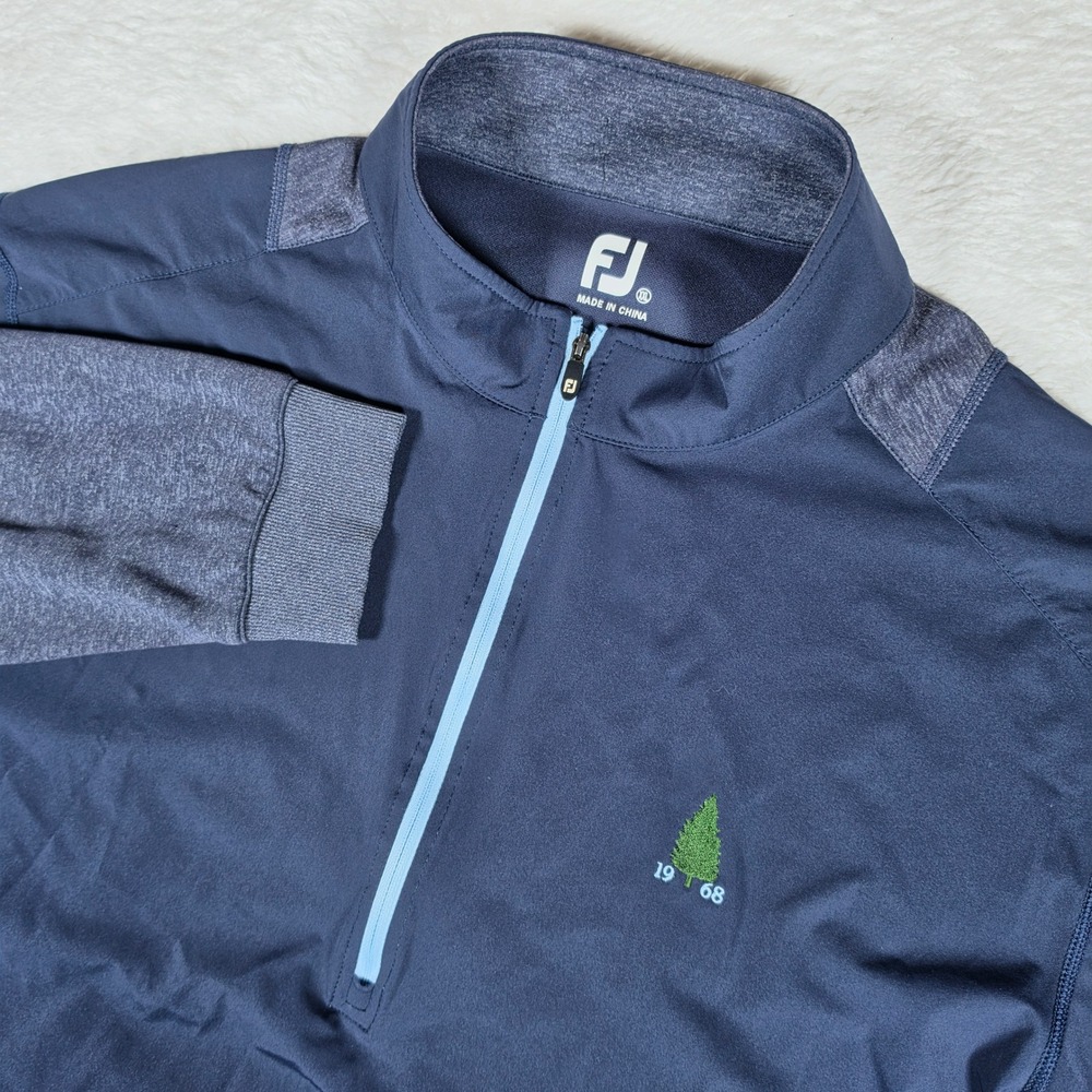 NEW FootJoy Lightweight Mens XXL Navy Spandex 1/4 Zip Golf Pullover Pine Tree